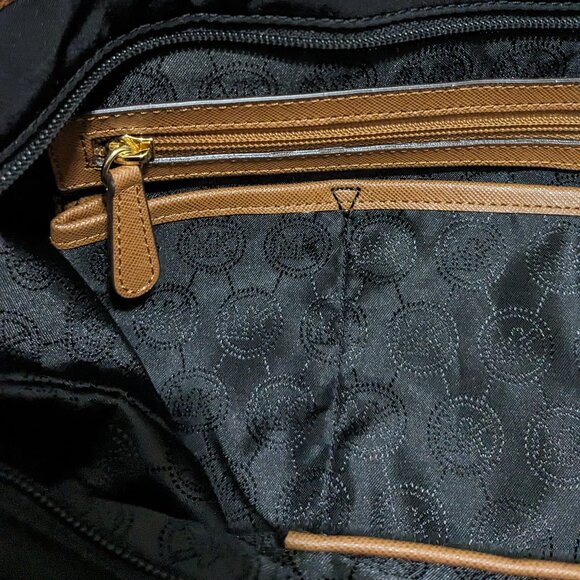 Michael Kors Purse Black Nylon Leather Trim Tote Shopper Multiple Pockets - Picture 10 of 15